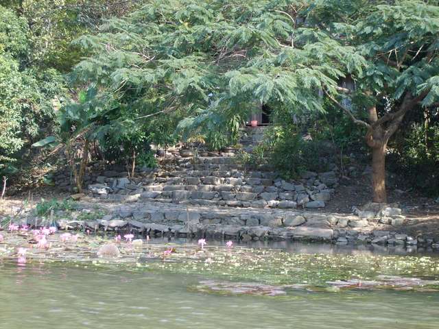 Treppe mit Seerosen am Yen Vi River