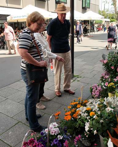 Anke, Helga und Horst am Blumenstand